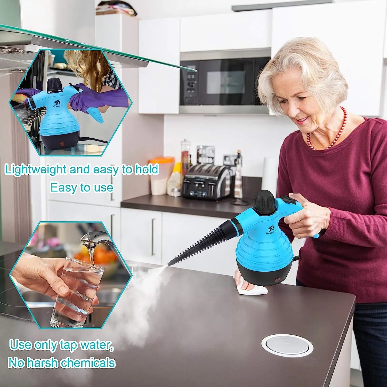 Manufacturer's outlet MLMLANT Handheld Steam Cleaner, Multipurpose Portable Upholstery Steamer with Safety Lock and 9 Accessory Kit for Carpet, Couch, Clothes, Mattress, Car Seats, Kitchen, Floor Steamer Cleaning, Blue mysite